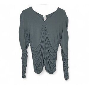 Anthropologie Joie Ruched Top Medium Gray V-Neck Long Sleeve Draped Blouse M